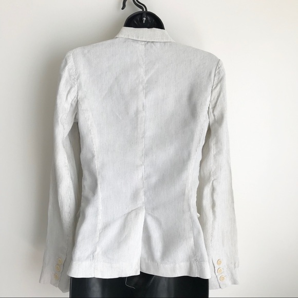 Theory One Button Linen Pin Striped White Blazer 0 - Picture 6 of 12